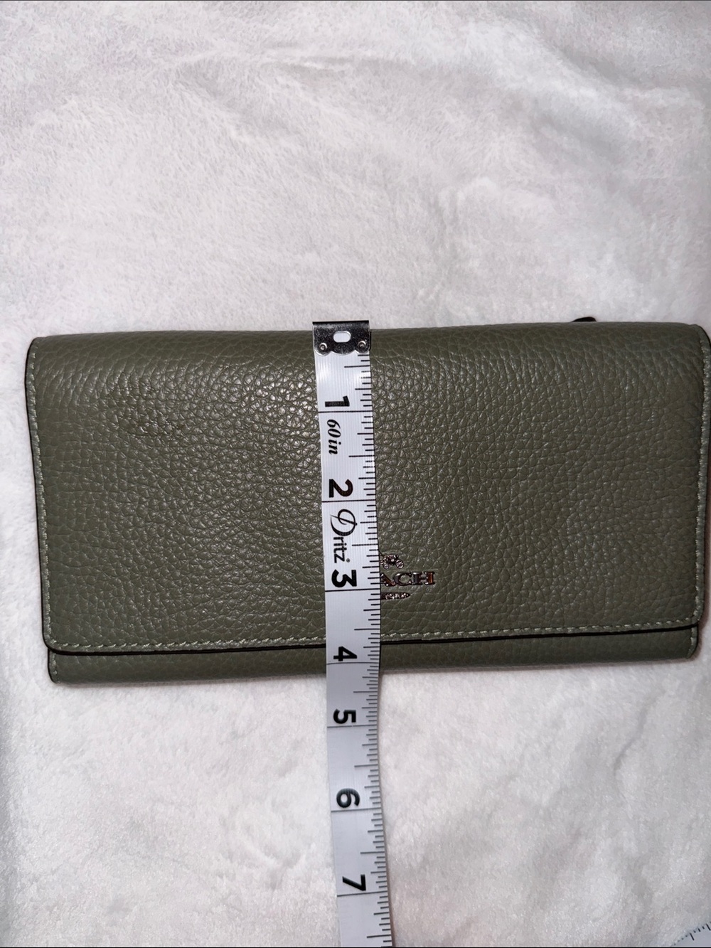 Coach Olive Green Pebbled Leather Fold Wallet with Silver Logo - Picture 3 of 9